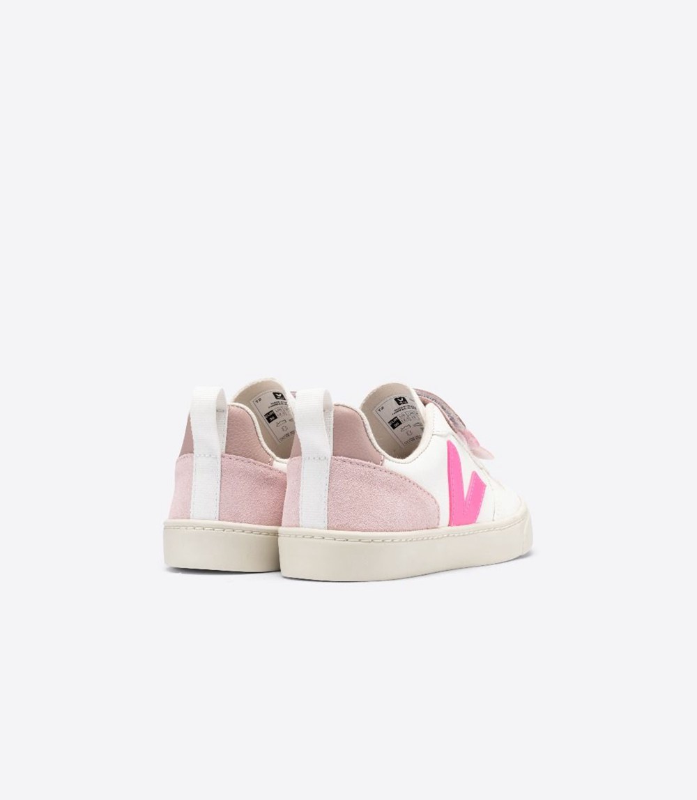 Veja Trainers Kids White/Pink - V-10 Velcro Chromefree - JPRY-79821